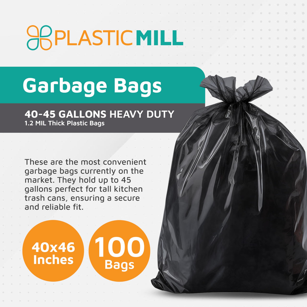 Heavy Duty Black 40-45 Gallon Trash Bags 100-Count P124