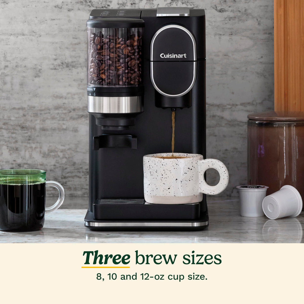 Single-Serve Coffee Maker + Coffee Grinder with 48-Ounce Removable Reservoir, Stainless Steel F37197