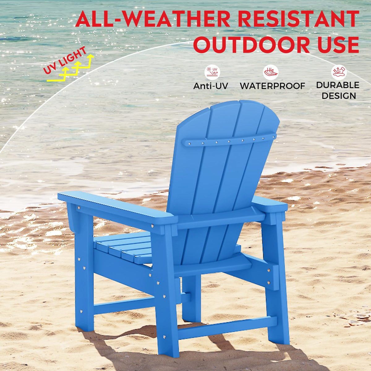 Kids Adirondack Chair Set of 4 Plastic Outdoor Pacific Blue J896949