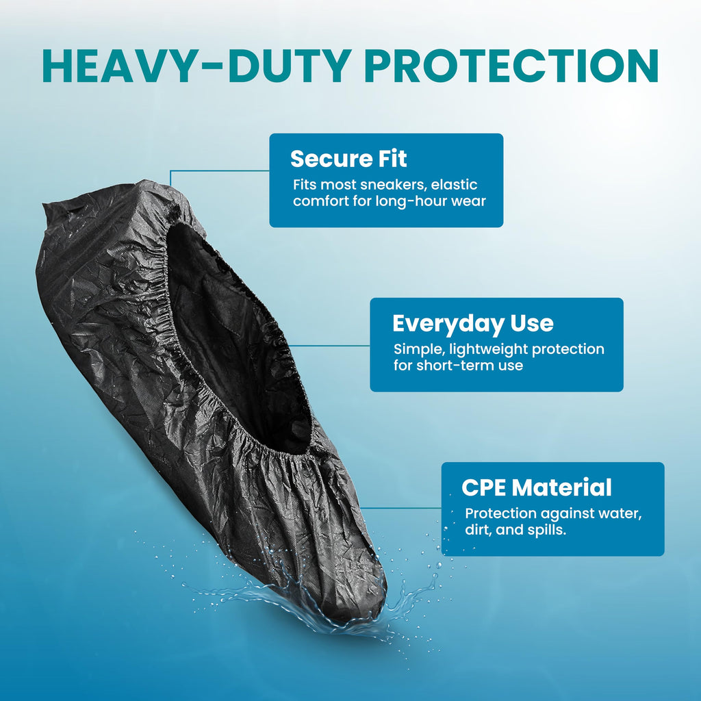 Waterproof Non-Slip Disposable CPE Boot Covers, Blue, 100 Pack M76735