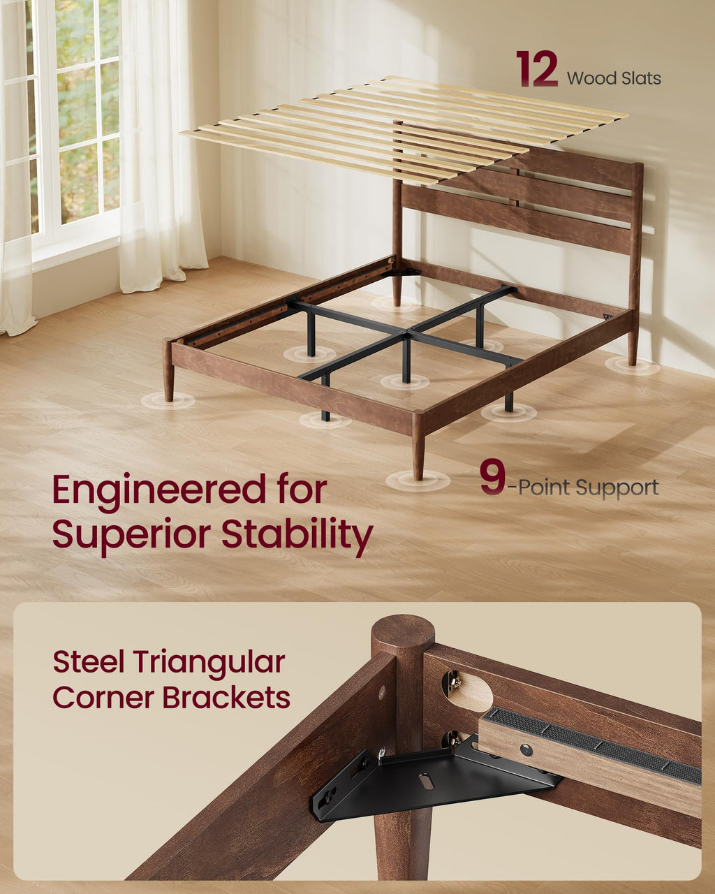 Full Wood Platform Bed with Headboard Storage Shelf B595