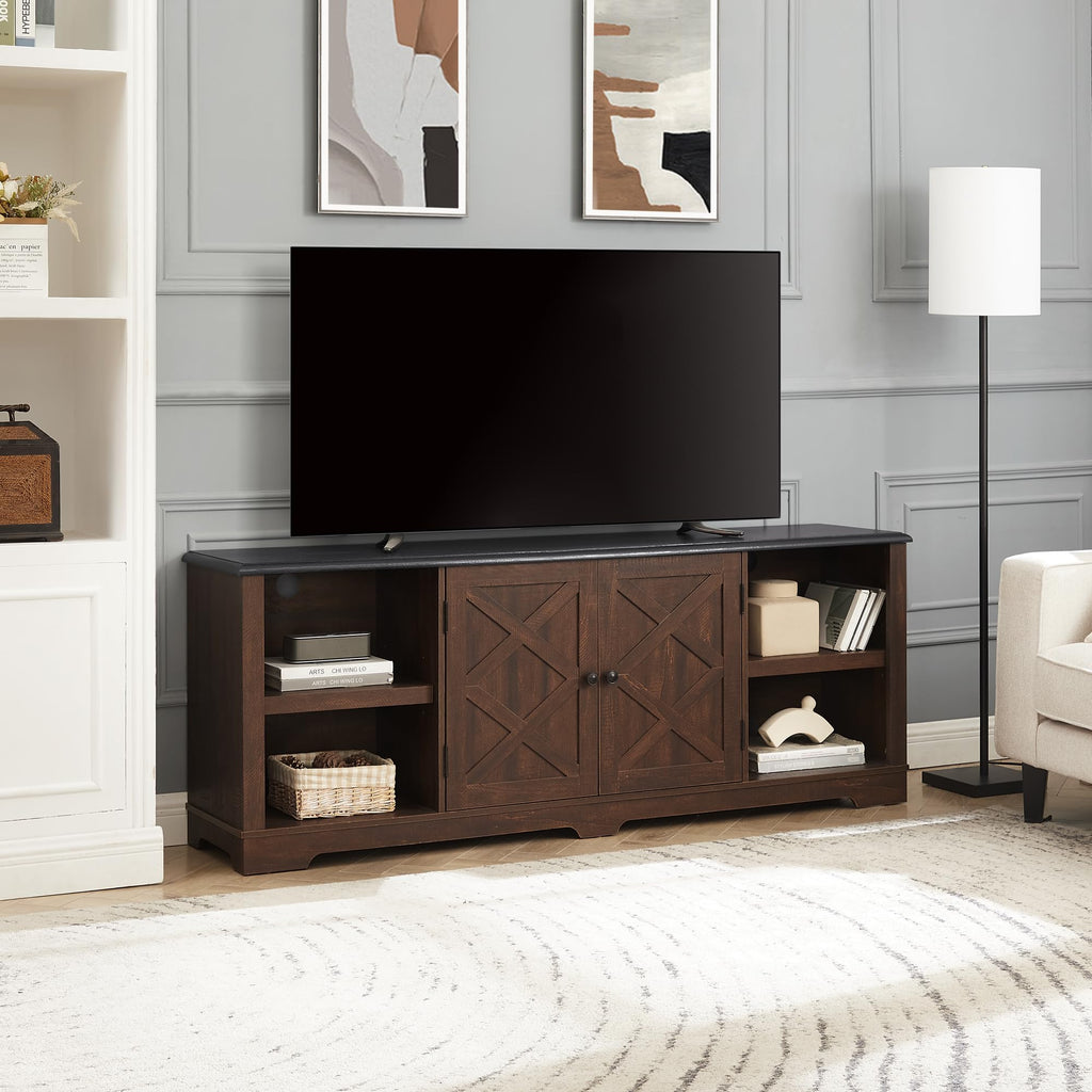 Espresso and Black TV Media Stand with Open Shelves and Closed Cabinets Y51999