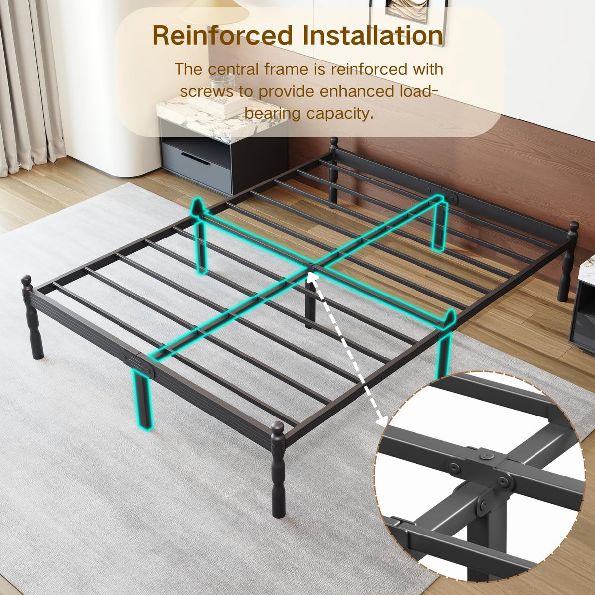 Twin XL Size 18" Black Metal Bed Frame with Storage G8941