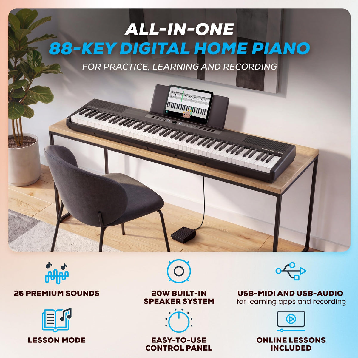 88-Key Weighted Digital Piano with Hammer Action E146884