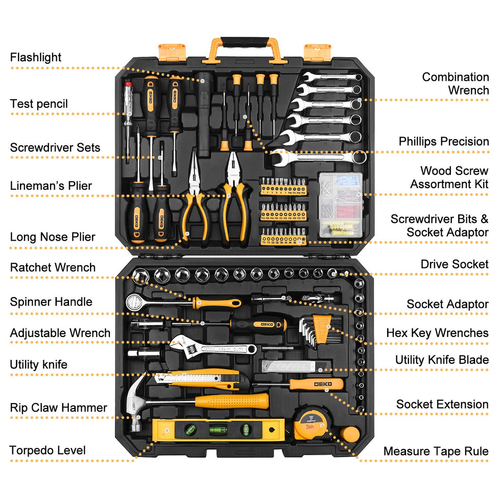 208 Piece General Household Hand Tool Kit with Toolbox Storage Case I674