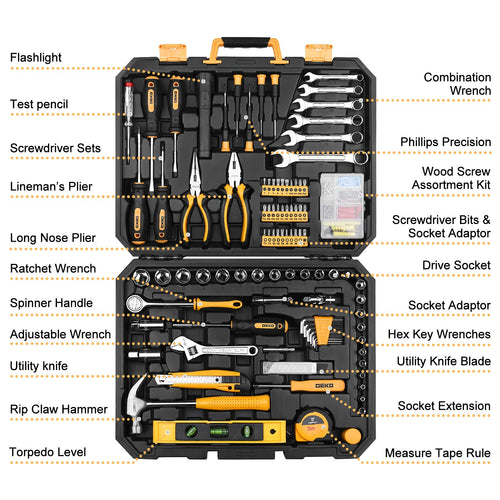 208 Piece General Household Hand Tool Kit with Toolbox Storage Case I674