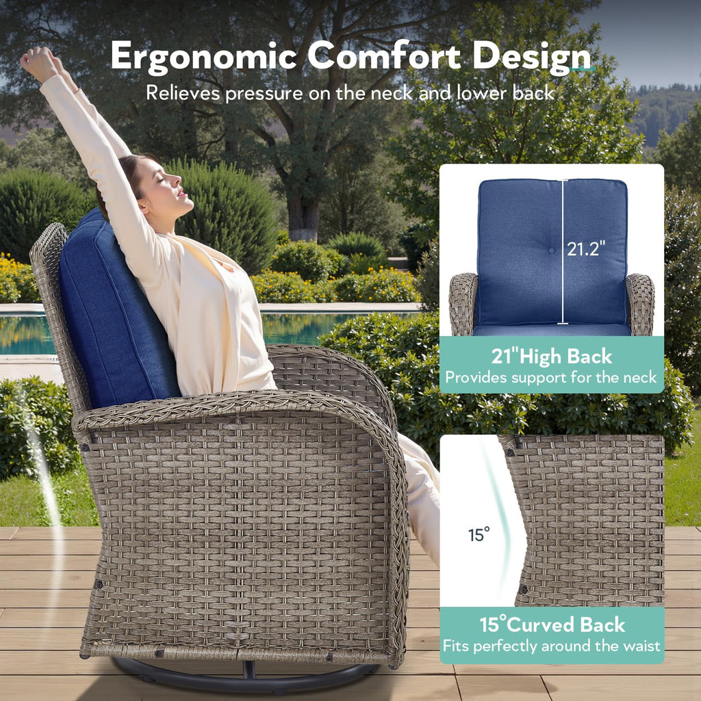 6 Piece Grey Wicker Patio Furniture Set with Blue Cushion F8045
