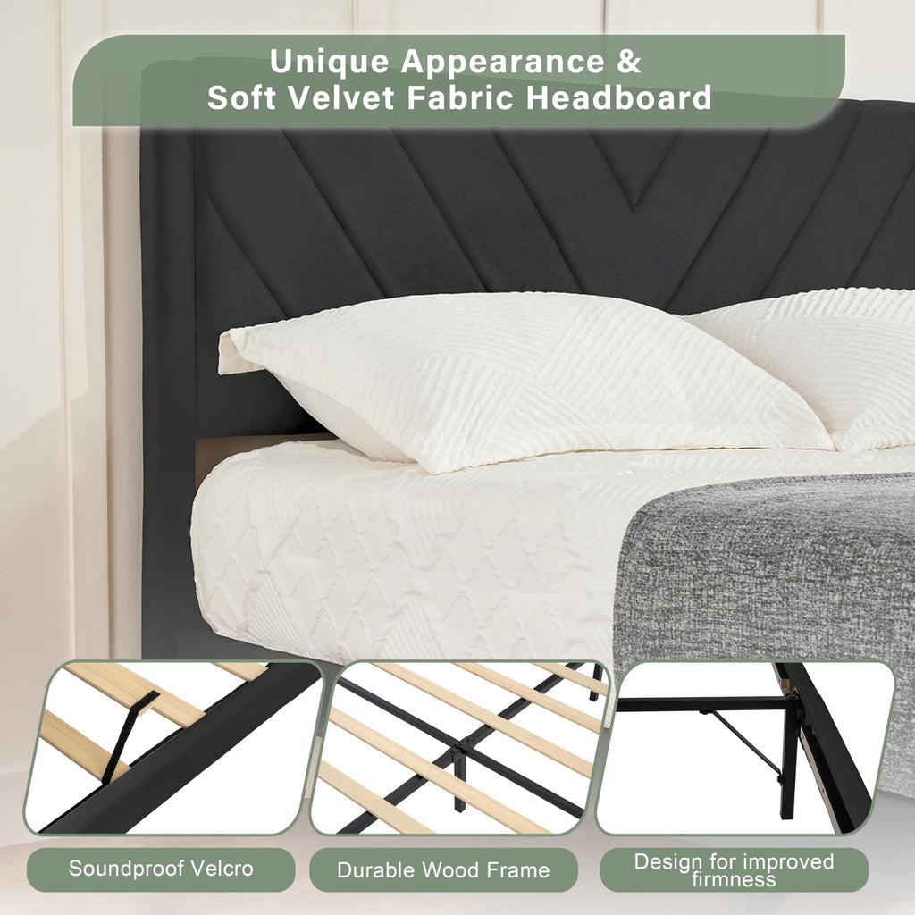 Queen Size Velvet Platform Bed Frame with Headboard Y650