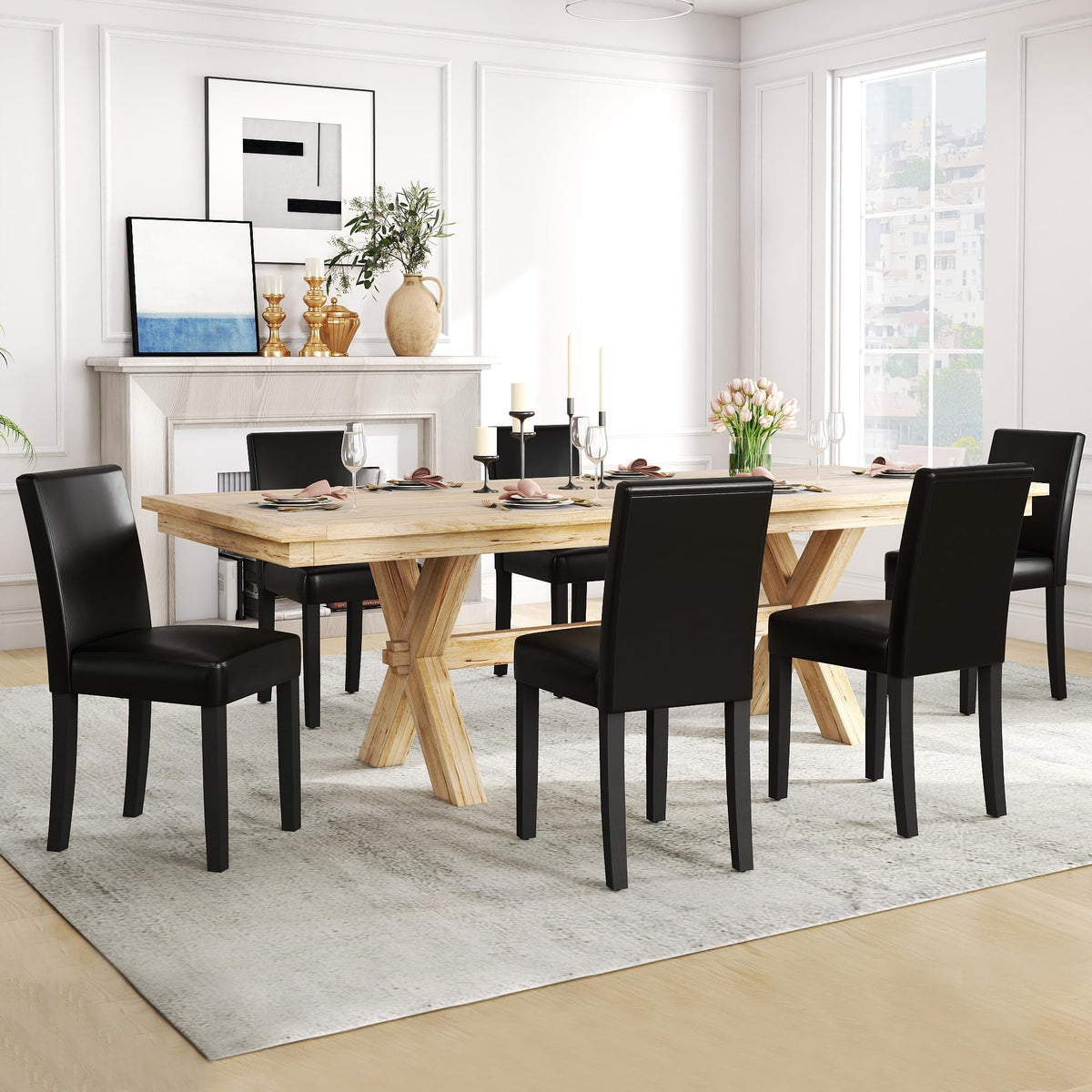 Black PU Leather Upholstered Dining Chairs Set of 6 Z327529