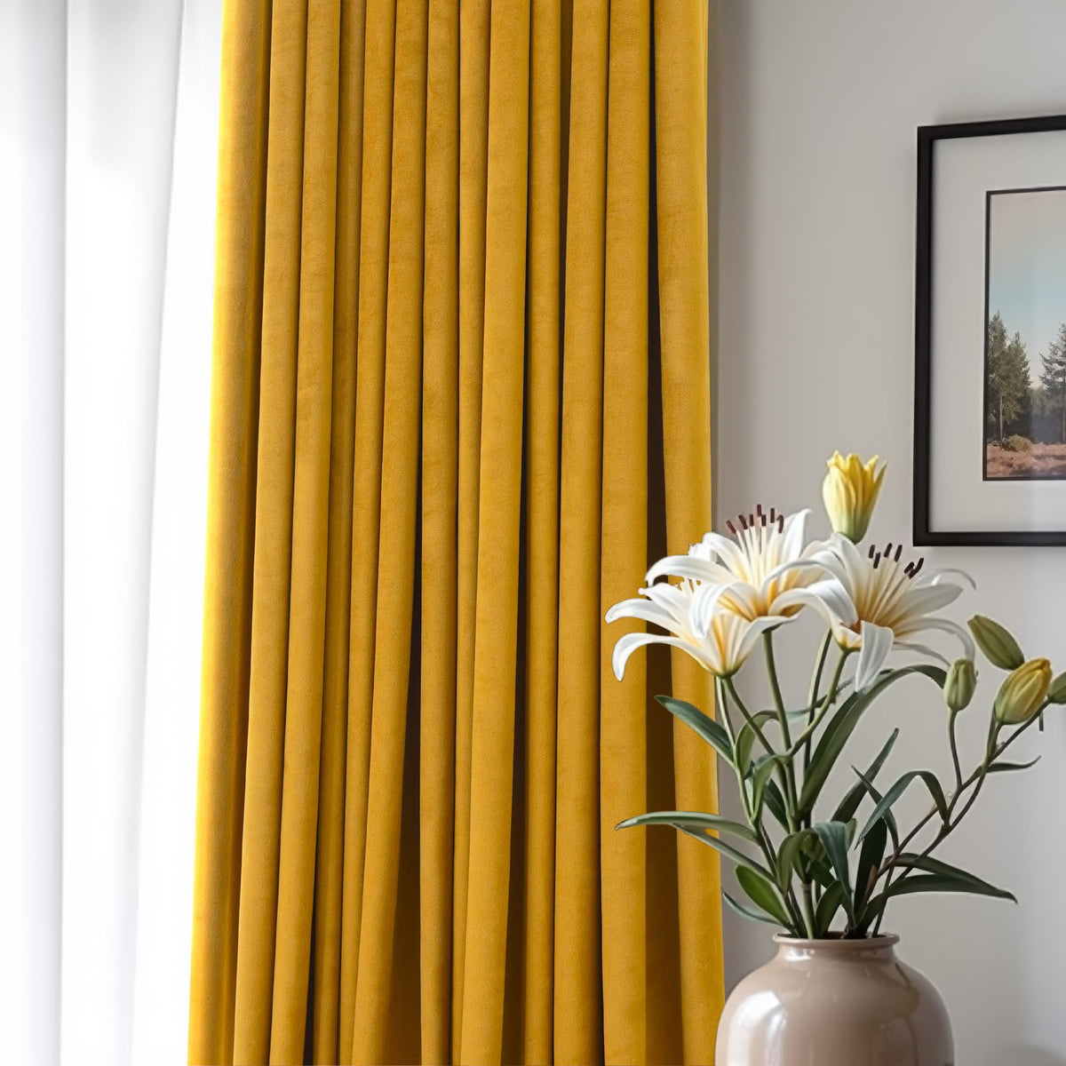 Mustard Yellow Gold Velvet Curtain 84 Inch 2 Panel G751274