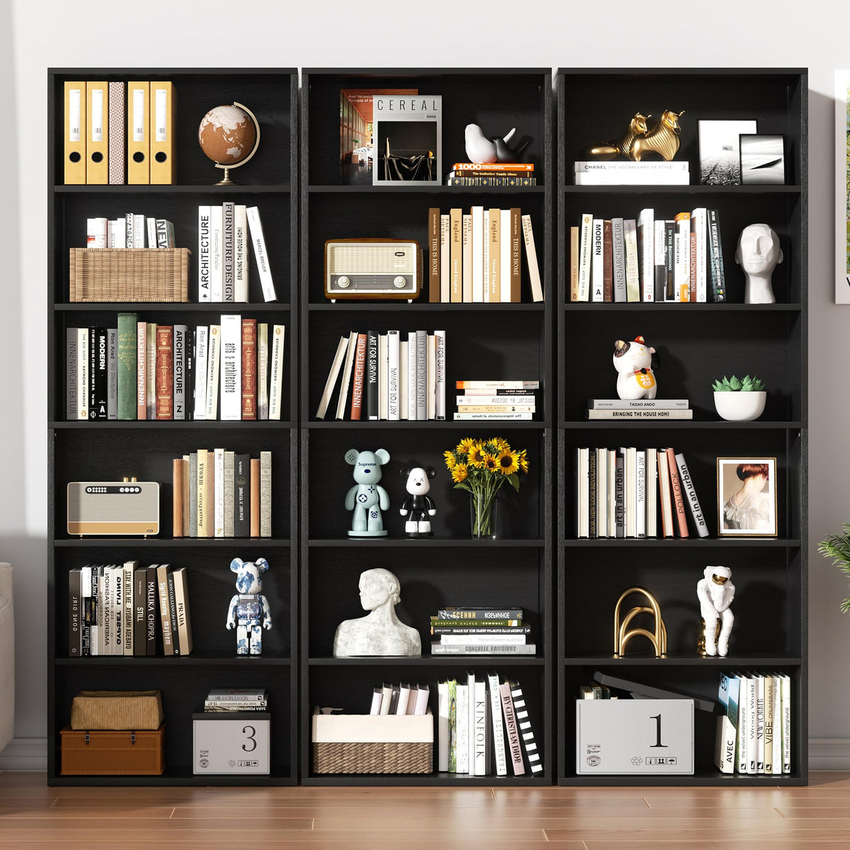 Black 6 Tier 71 Inch Bookshelf X7678