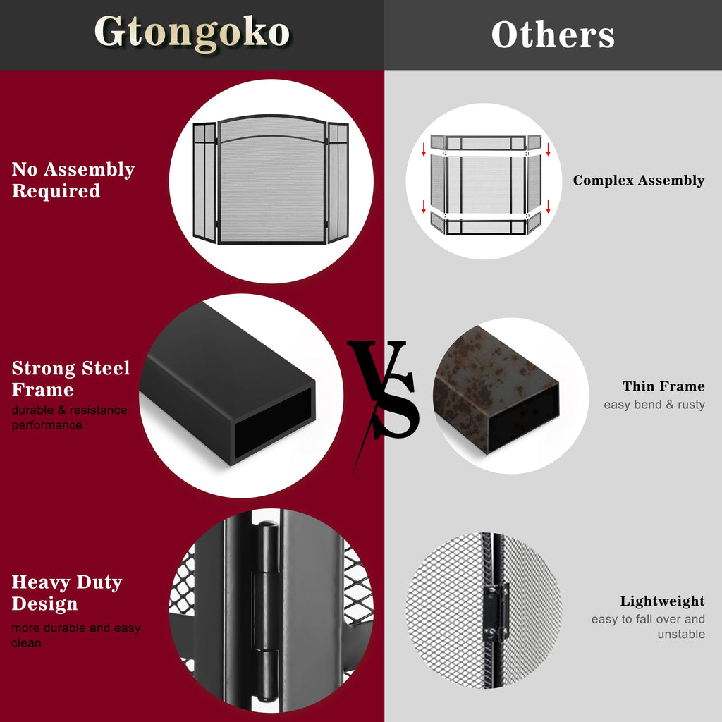 Black 3 Panel Steel Mesh Fireplace Screen T184