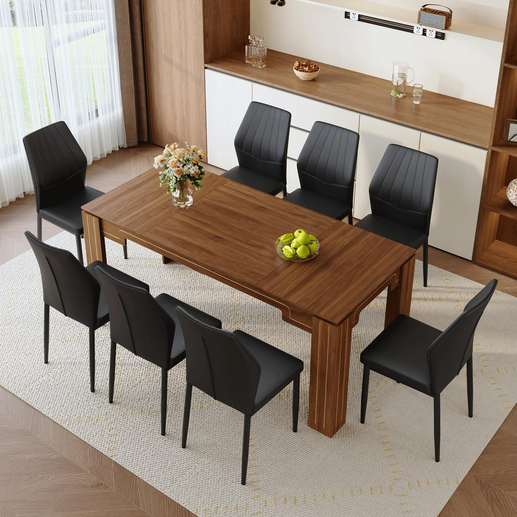 71" Farmhouse Dining Table Set for 8 with PU Leather Chairs C463403
