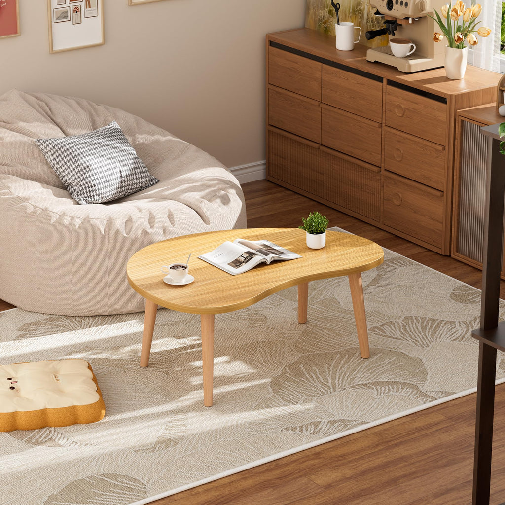 Low Oval Japanese Floor Coffee Table with Solid Wood Legs Y940839