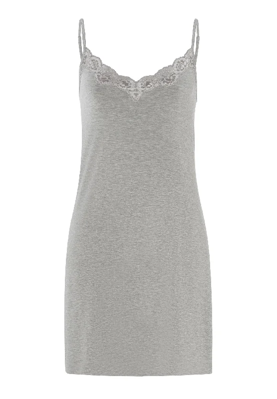 Natural Elegance Lace Trim V-Neck Chemise | Grey Melange 74901-958