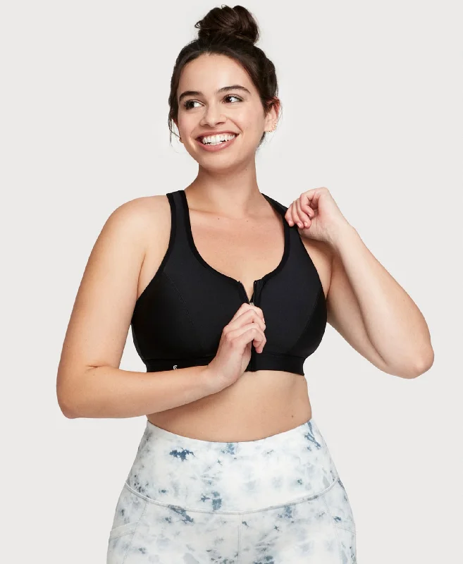 Front-Closure Zip Up Sports Bra Black