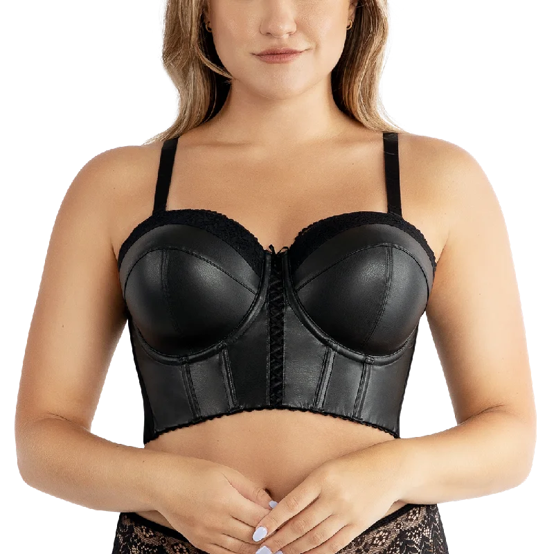 Parfait Stevie Black Longline Faux Leather Longline Bustier Bra P50120