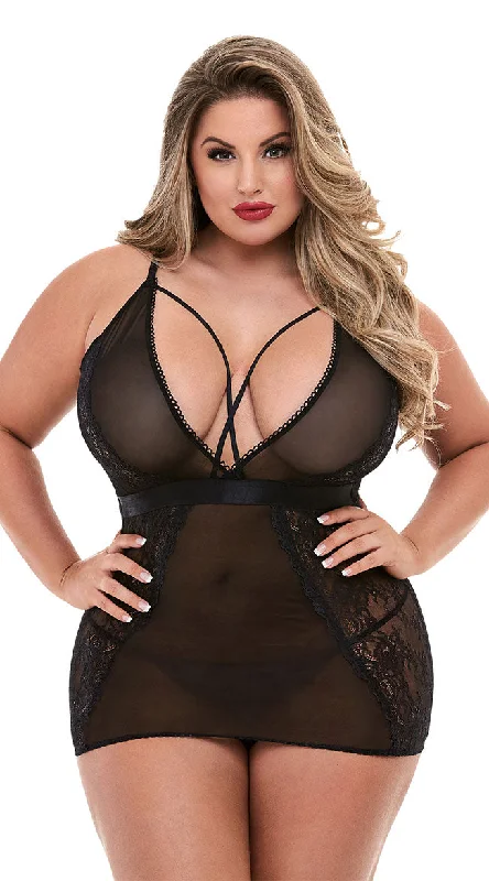 Plus Size Strappy Mini Chemise Set