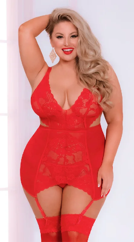 Plus Size Vivacious Red Lace Chemise Set